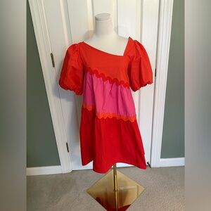 AURA Colorblock Asymmetrical Puff Sleeve Dress Size Small